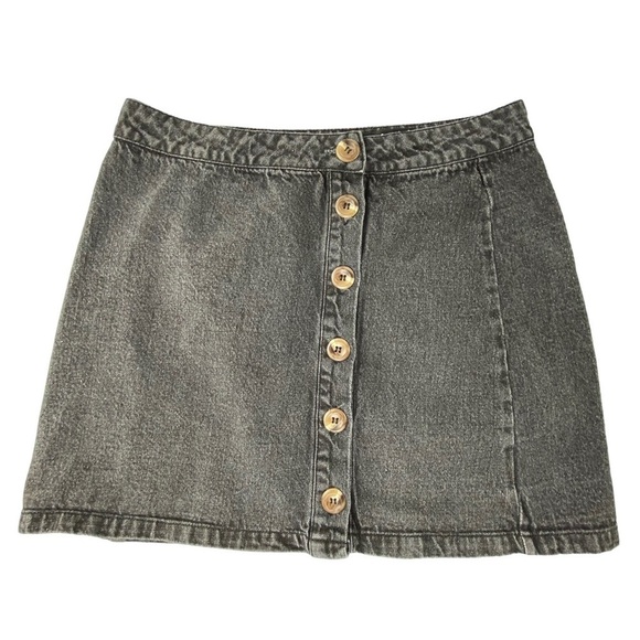 Lulus black faded denim button front flare mini skirt, M - Picture 1 of 9